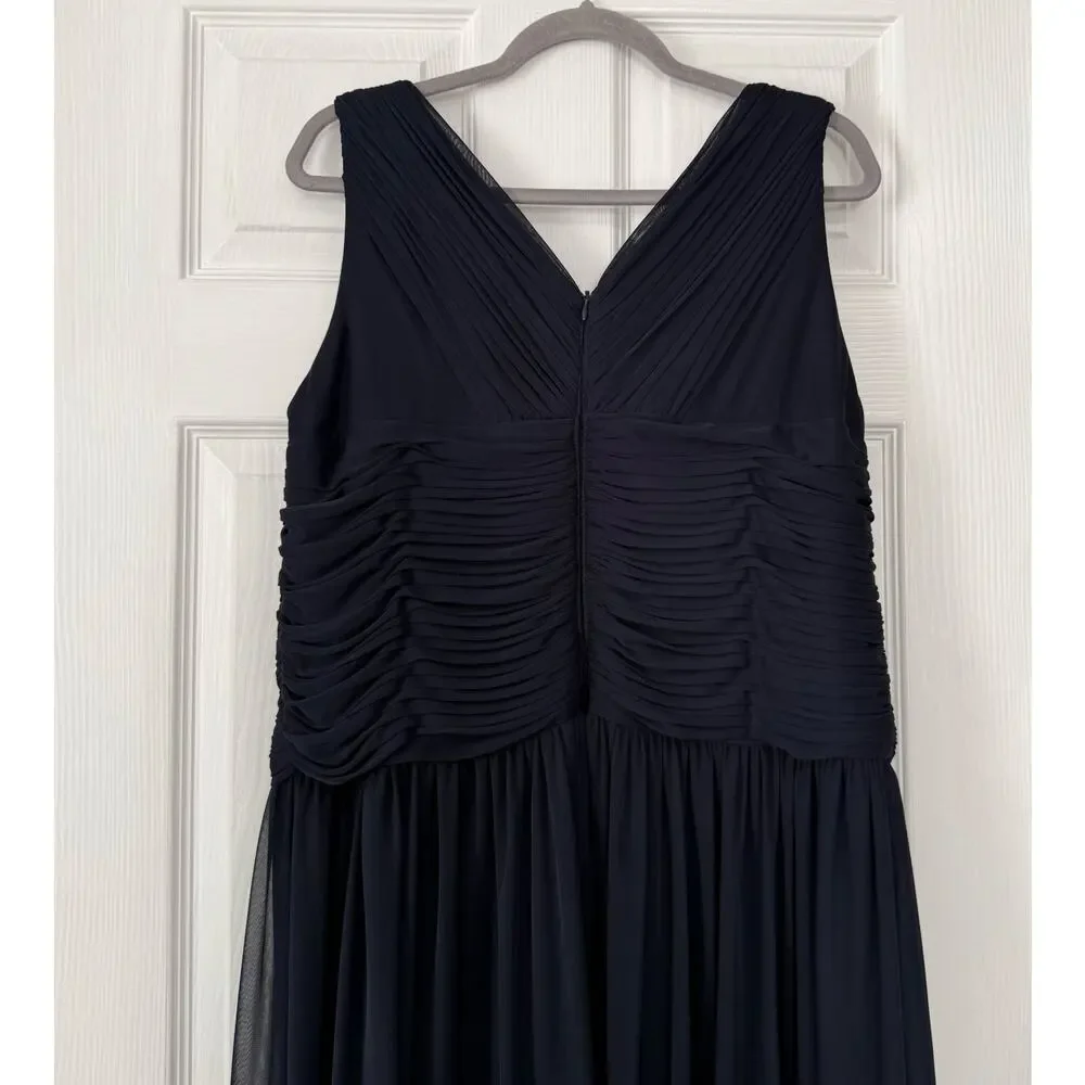 Jessica Howard Women's Navy Chiffon V-Neck Mini Pleat Dress Size 18W - Picture 10 of 11